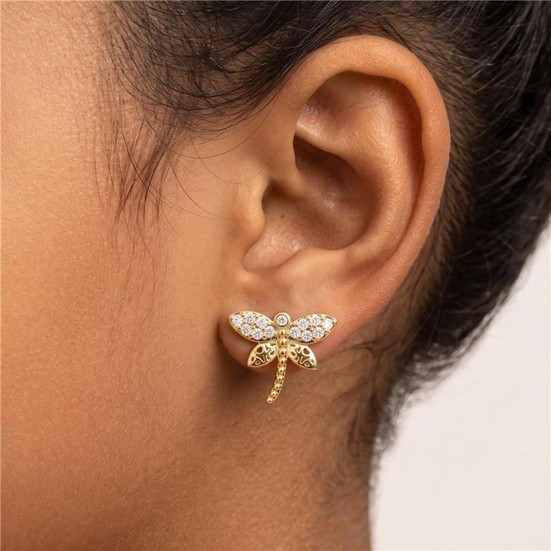 BRINCO INFANTIL LIBÉLULA COM ZIRCÔNIAS FOLHEADO A OURO 18K