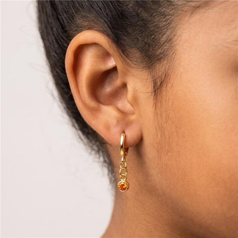 BRINCO INFANTIL ARGOLA COM PINGENTE ZIRCÔNIA VERMELHA FOLHEADO A OURO 18K