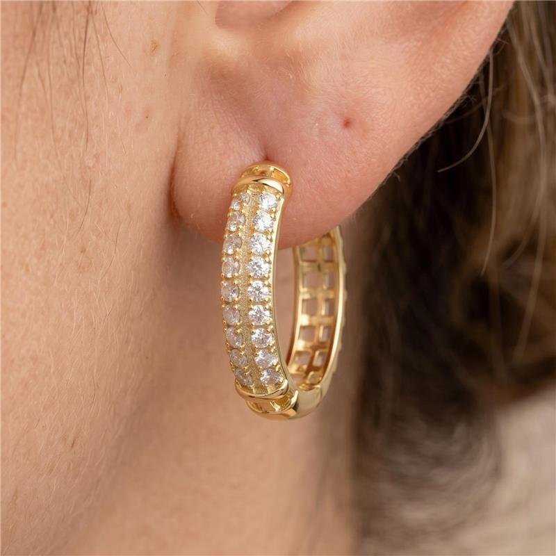 BRINCO ARGOLA ORGÂNICA CRAVEJADA FOLHEADA A OURO 18K 