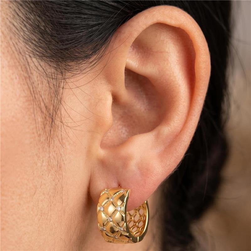 BRINCO ARGOLA COM PEDRAS FO.HEADA A OURO18K 
