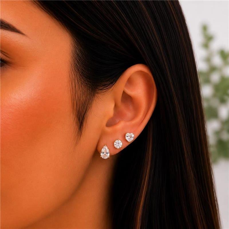 BRINCO TRIO DE PONTO DE LUZ FOLHEADO A OURO 18K 