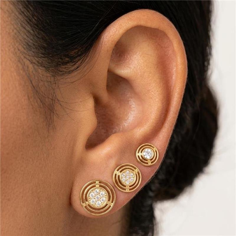 TRIO DE BRINCOS REDONDO CRAVEJADO FOLHEADO A OURO 18K