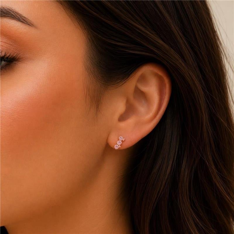 BRINCO TRÊS ZIRCÔNIAS ROSA FOLHEADO A OURO 18K 