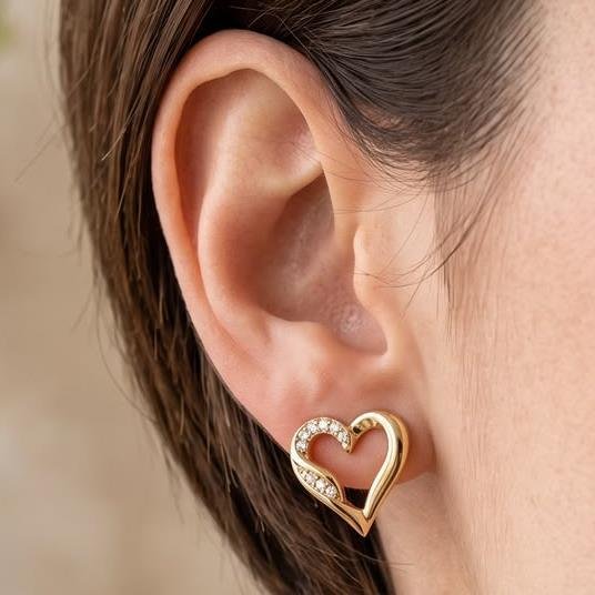 BRINCO CORAÇÃO CRAVEJADO FOLHEADO A OURO 18K