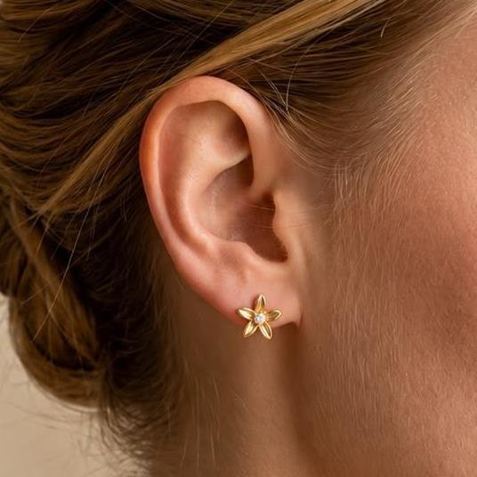 BRINCO FLOR FOLHEADO A OURO 18K 