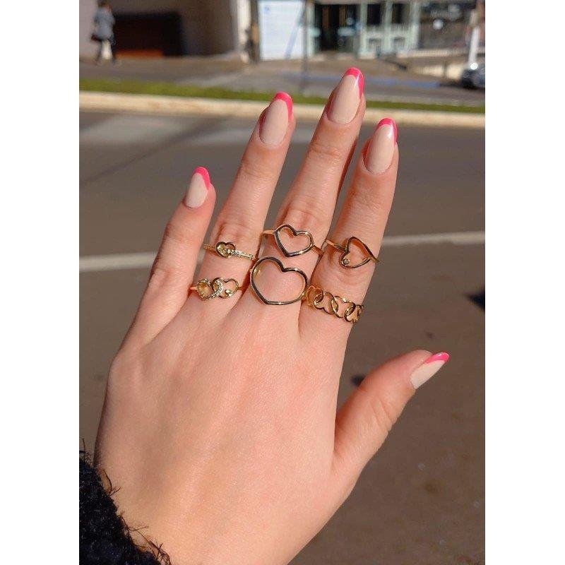 ANEL DE CORAÇÃO DUPLO LISO E CRAVEJADO COM ZIRCÔNIAS FOLHEADO A OURO 18K