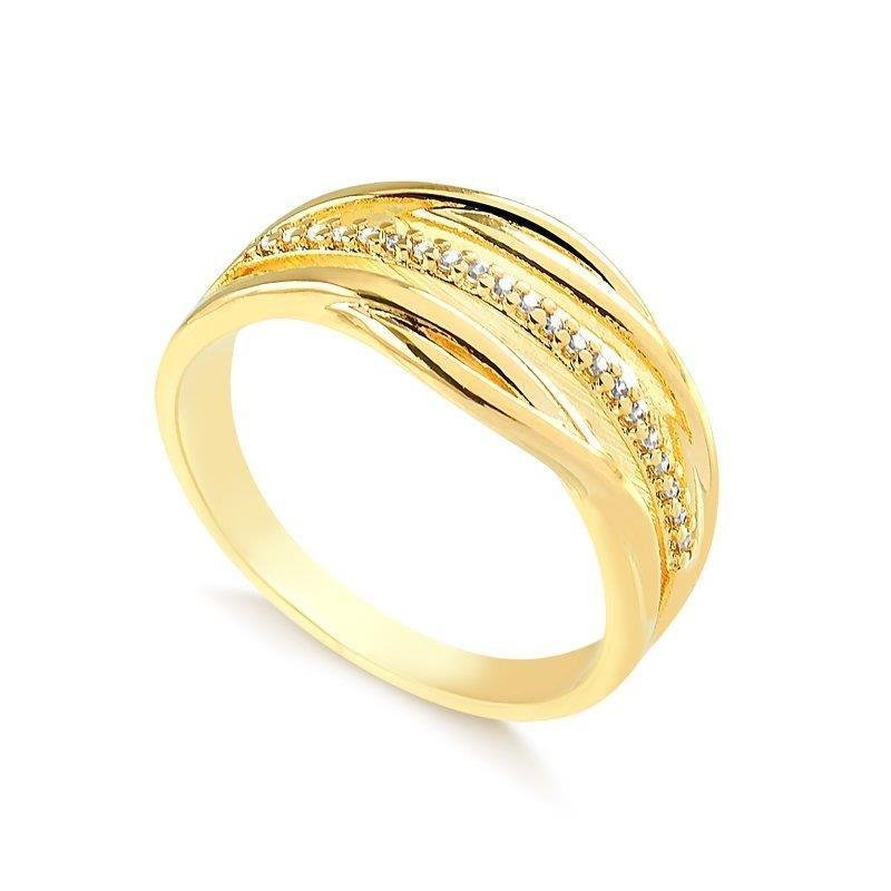 ANEL COM UMA FILEIRA DE ZIRCÔNIAS FOLHEADO A OURO 18K
