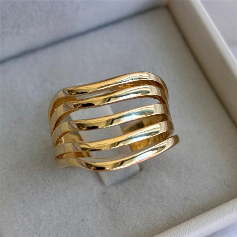 ANEL 5 ELOS LISOS FOLHEADO A OURO 18K