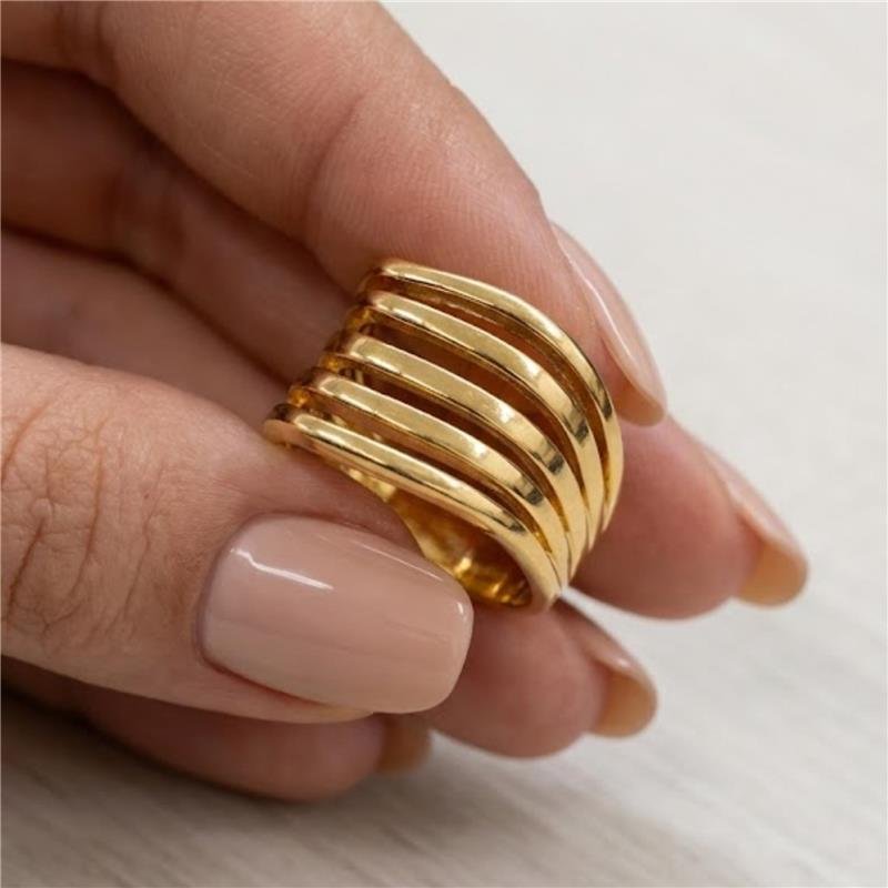 ANEL 5 ELOS LISOS FOLHEADO A OURO 18K