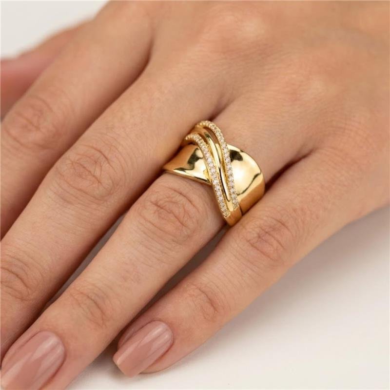 ANEL TRANÇADO CRAVEJADO FOLHEADO A OURO 18K