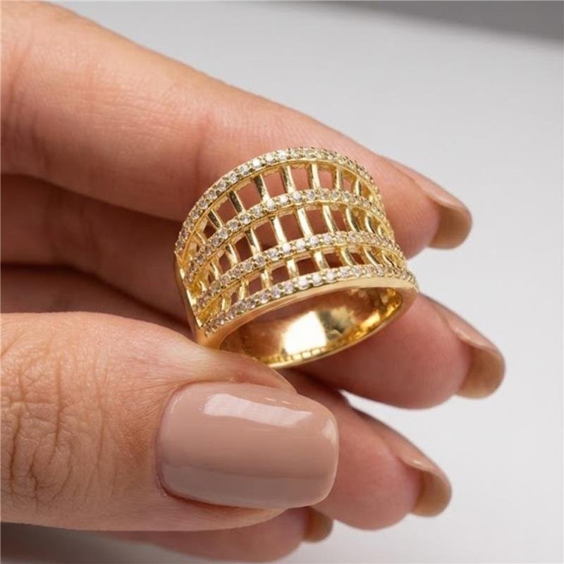 ANEL 4 FILETES DE ZIRCÔNIA FOLHEADO A OURO 18K