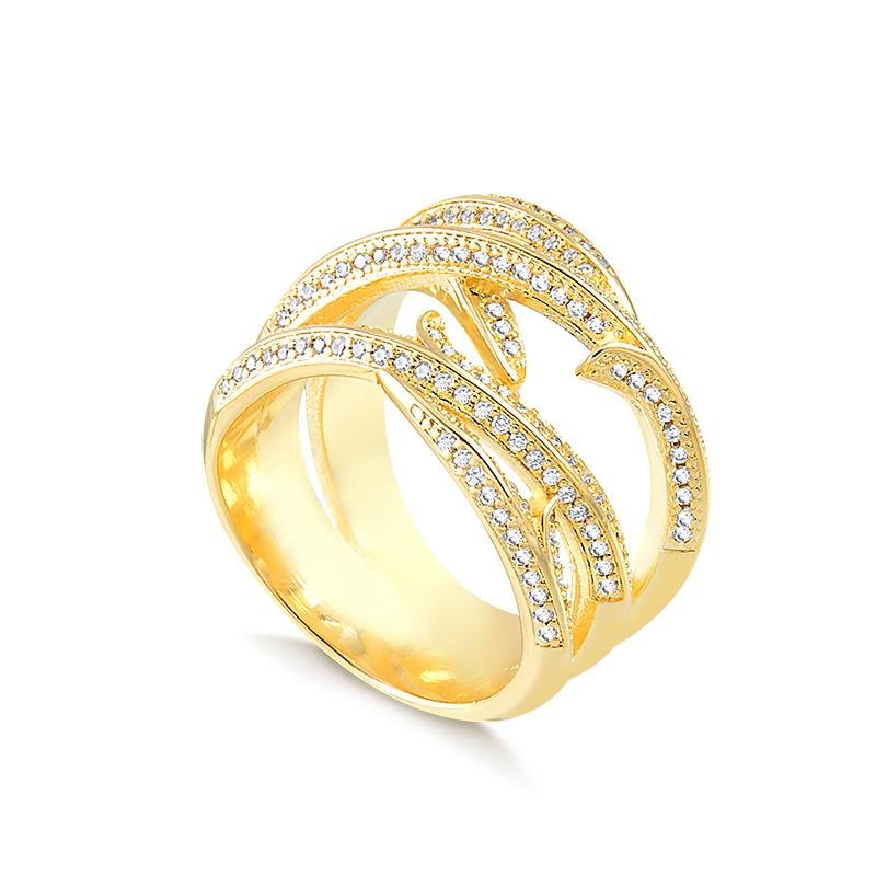 ANEL CRAVEJADO COM ZIRCÔNIA CRISTAL FOLHEADO A OURO 18K