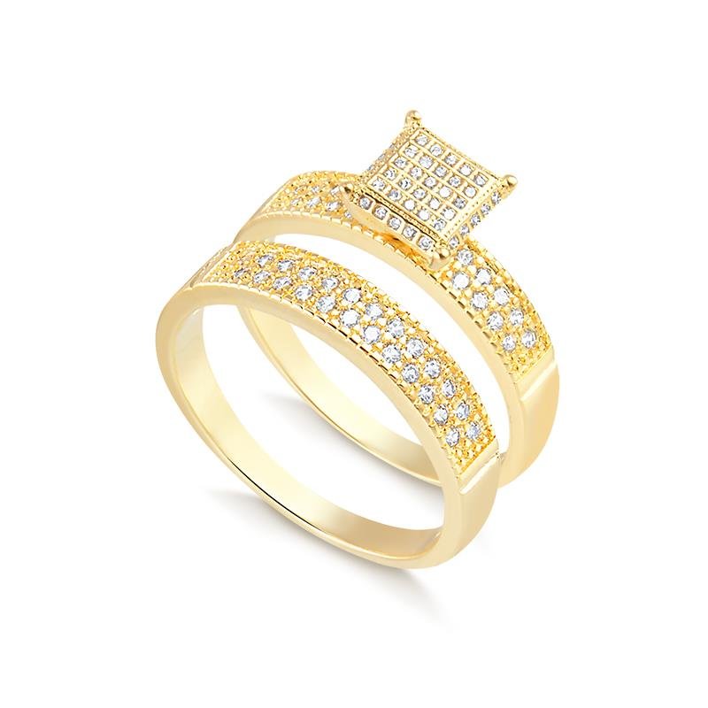 ANEL DUPLO CRAVEJADO COM ZIRCÔNIA CRISTAL FOLHEADO A OURO 18K