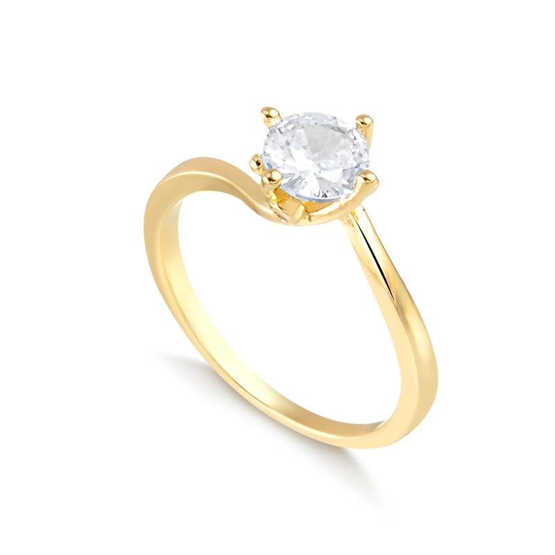 ANEL SOLITÁRIO COM PEDRA CRISTAL FOLHEADO A OURO 18K