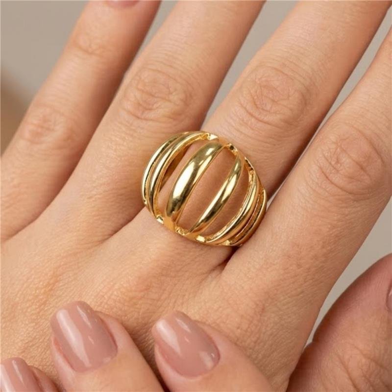 ANEL 5 FILETES LISOS FOLHEADO A OURO 18K