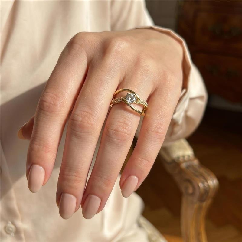 ANEL CRAVEJADO COM PEDRA FOLHEADO A OURO 18K 