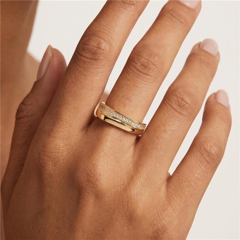 ANEL ORGÂNICO CRAVEJADO FOLHEADO A OURO 18K 