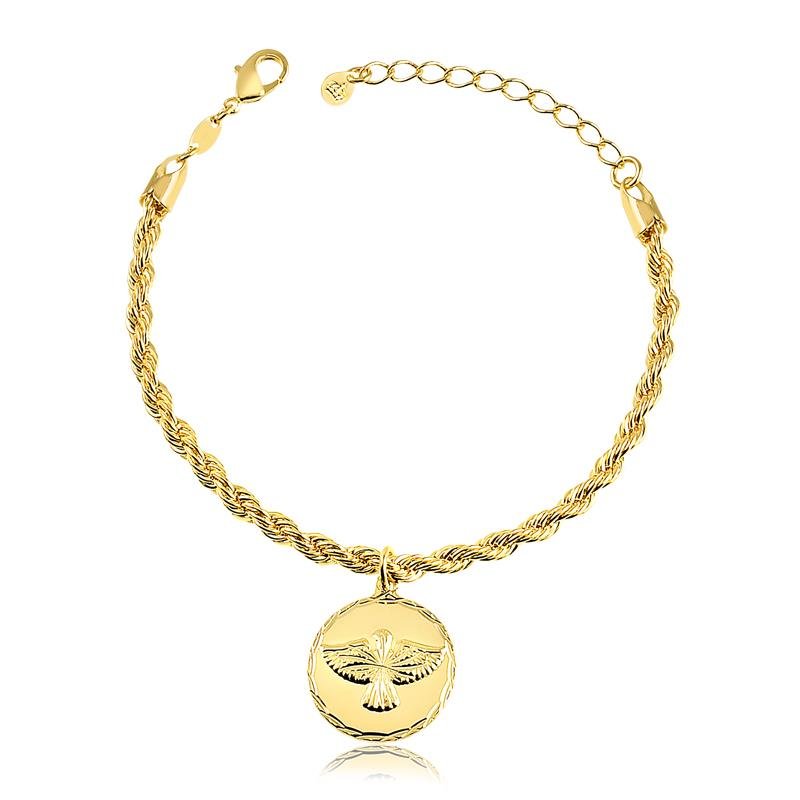 PULSEIRA CORDÃO BAIANO COM PINGENTE DIVINO ESPÍRITO SANTO COM DETALHES DIAMANTADOS FOLHEADA A OURO 18K