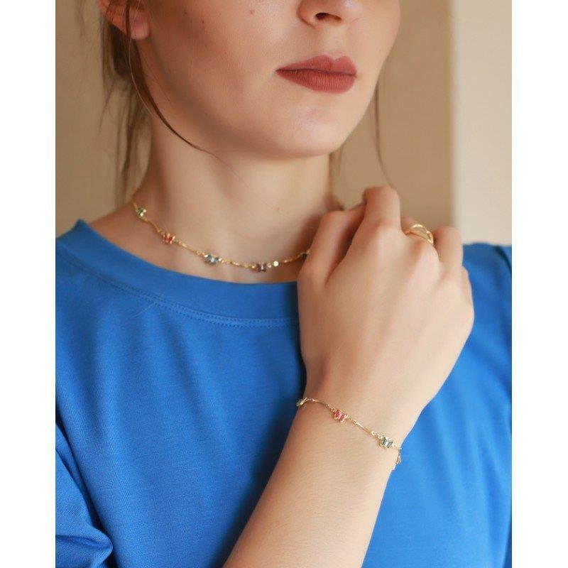 PULSEIRA COM BORBOLETAS FOLHEADA A OURO 18K
