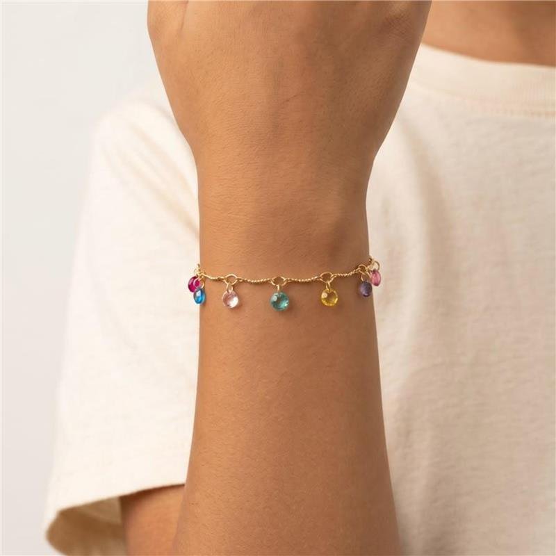 PULSEIRA COM FIOS DIAMANTADOS E ZIRCÔNIAS COLORIDAS FOLHEADA A OURO 18K 