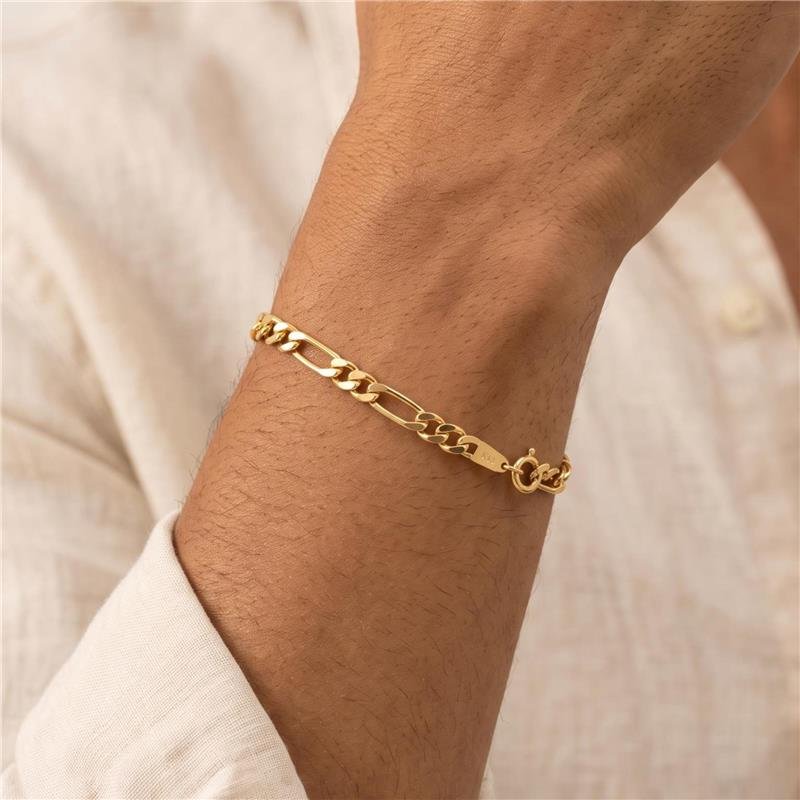 PULSEIRA MASCULINA ELO FÍGARO FOLHEADA A OURO 18K
