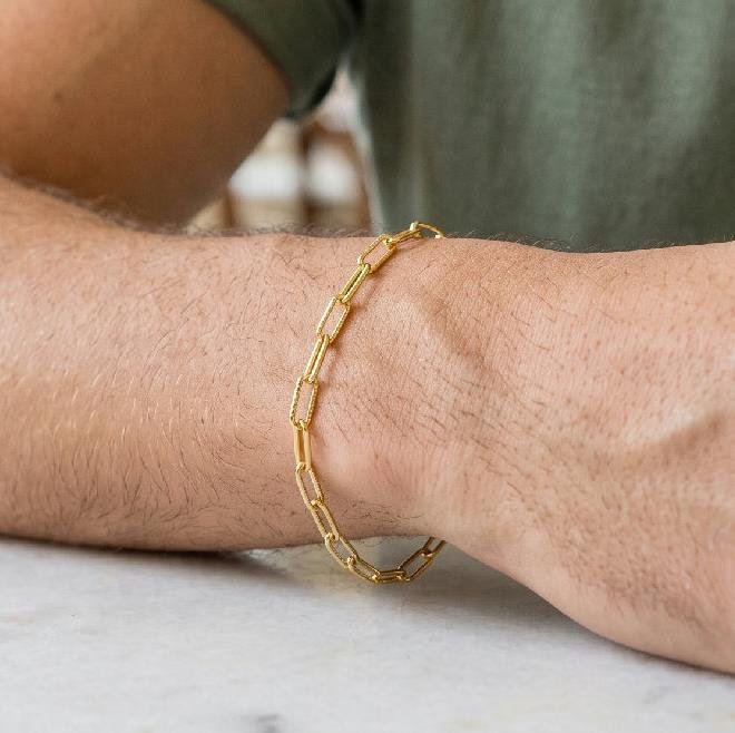 PULSEIRA MASCULINA ELO CARTIER LUXO FOLHEADO A OURO 18K 