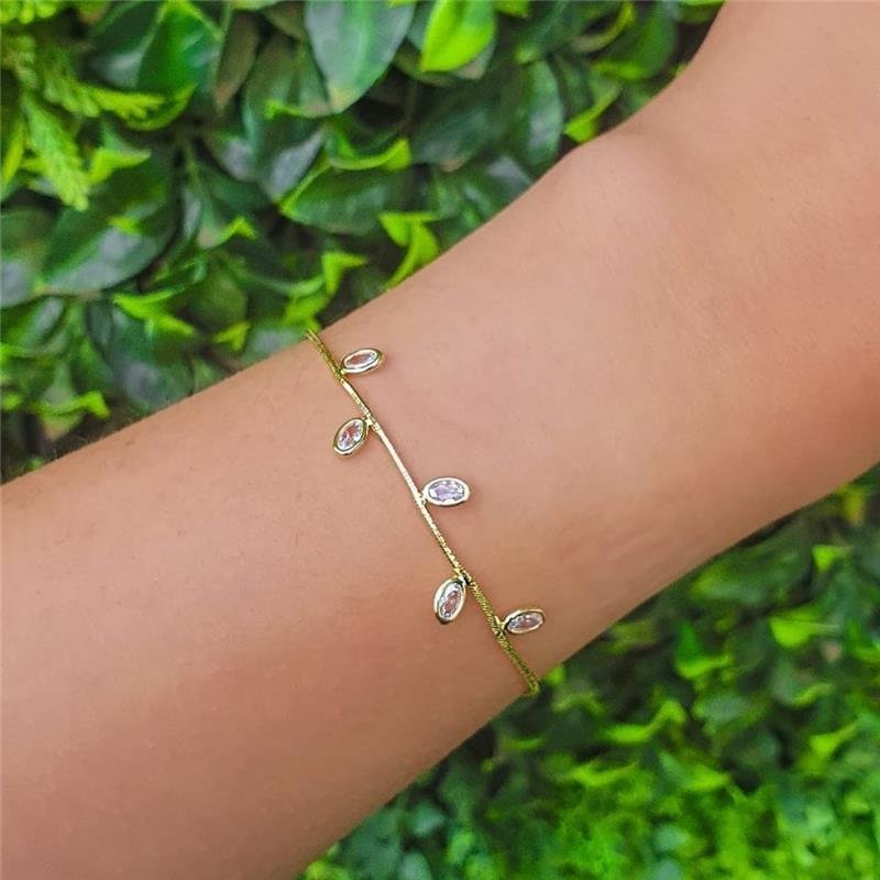 PULSEIRA GOTAS DE ZIRCONIA FOLHEADO A OURO 18K