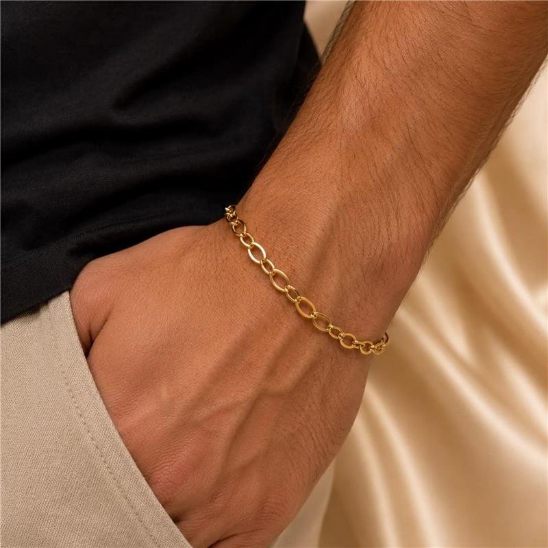 PULSEIRA MASCULINA DE ELOS FOLHEADO A OURO 18K