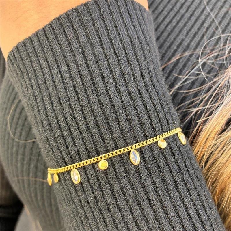 PULSEIRA PONTO DE LUZ GOTA E BOLINHAS FOLHADA OURO 18K