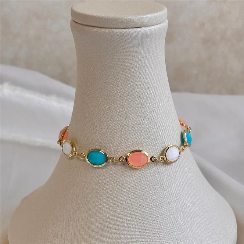 PULSEIRA PEDRAS COLORIDAS FOLHEADA A OURO 18K