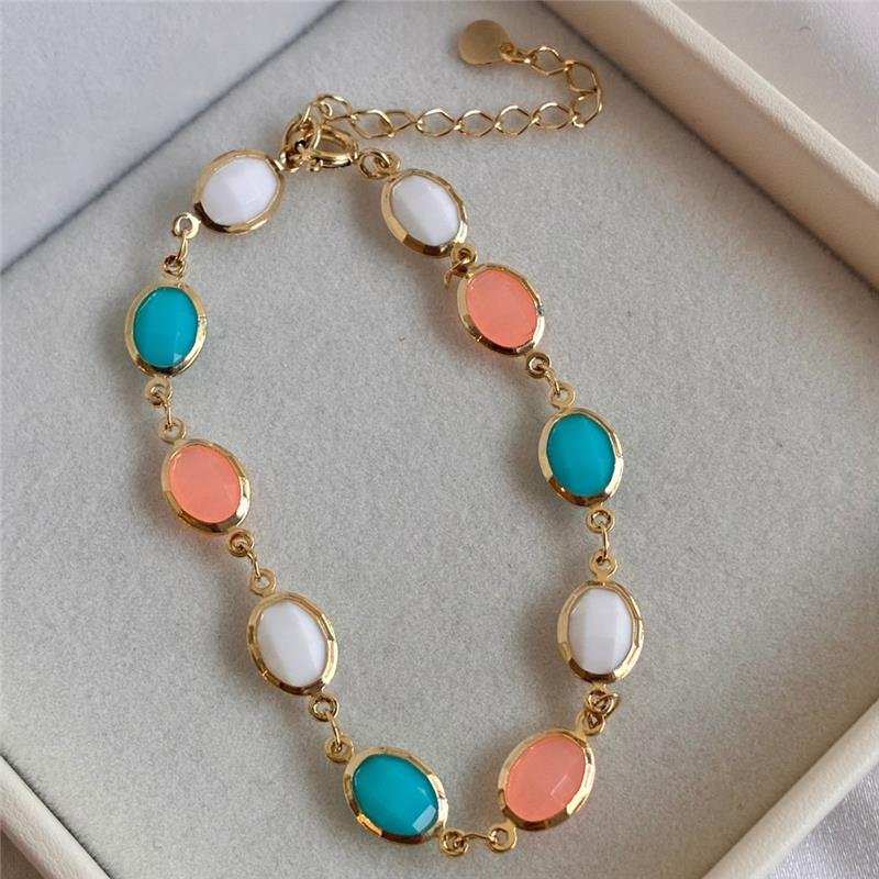 PULSEIRA PEDRAS COLORIDAS FOLHEADA A OURO 18K