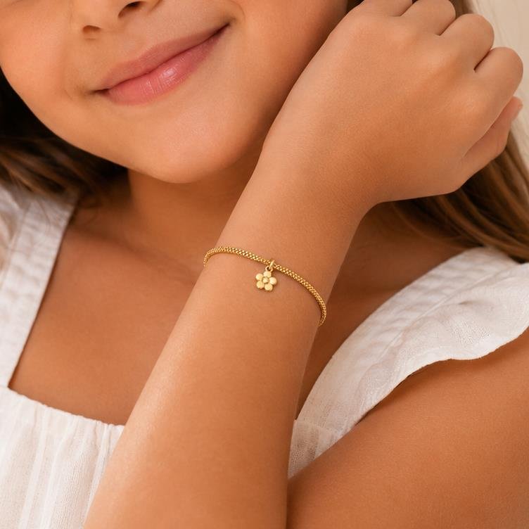 PULSEIRA INFANTIL FLOR FOLHEADO A OURO 18K