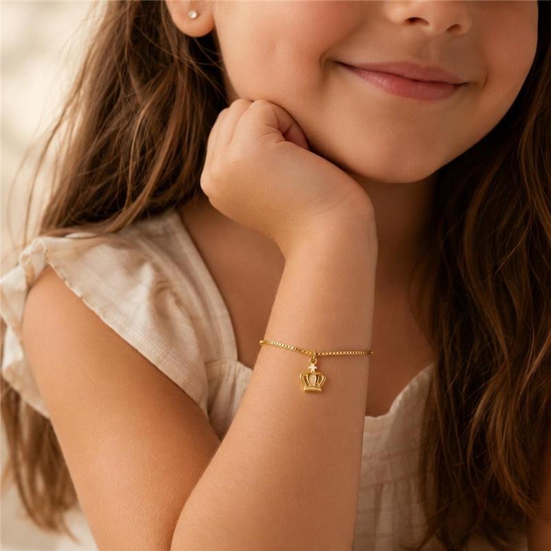 PULSEIRA COROA FOLHEADO OURO 18K