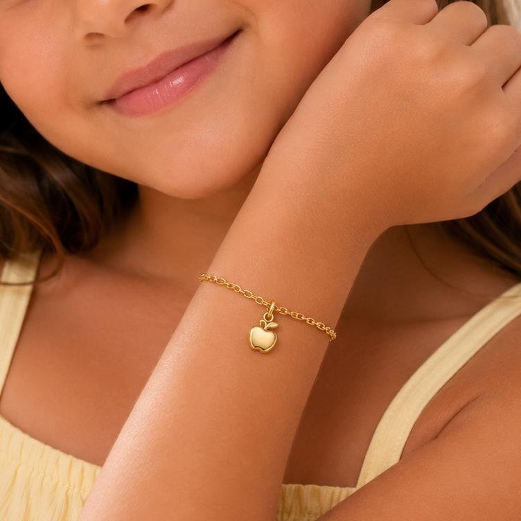 PULSEIRA INFANTIL MORANGO FOLHEADO A OURO 18K