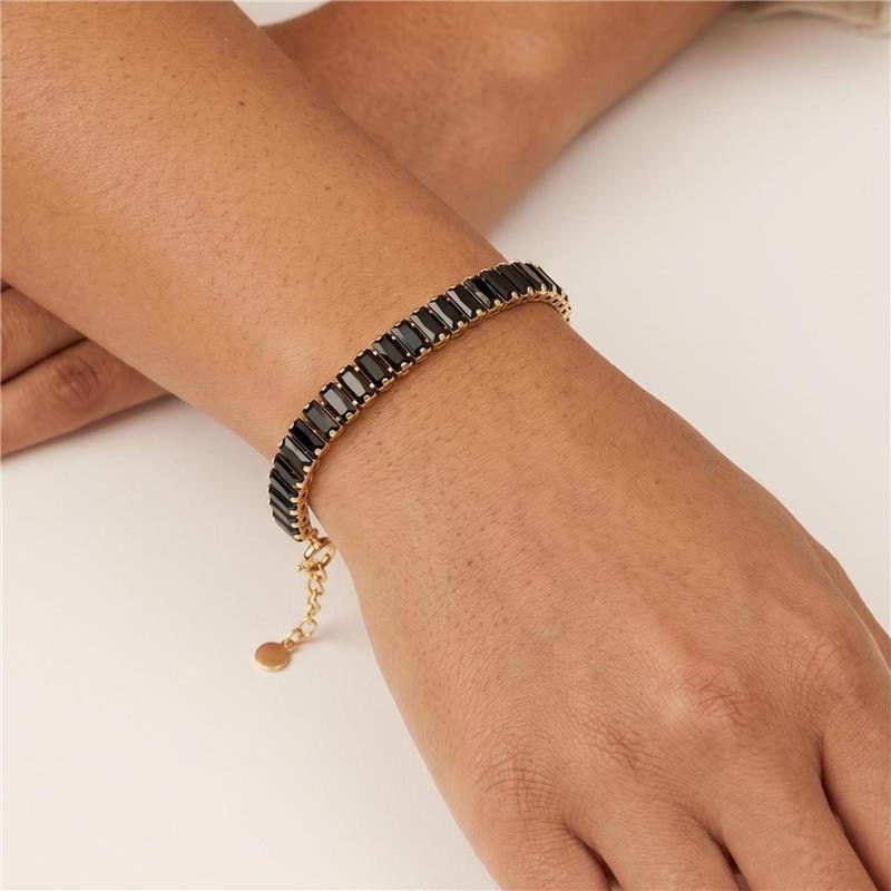 PULSEIRA RIVIERA PRETA FOLHEADA A OURO 18K 