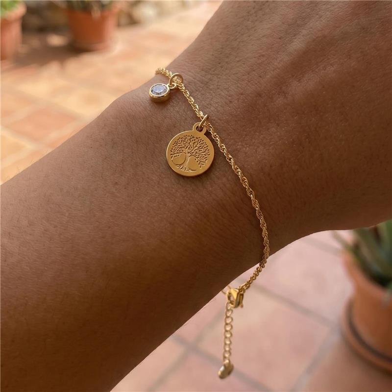 PULSEIRA ÁRVORE DA VIDA FOLHEADA A OURO 18K 