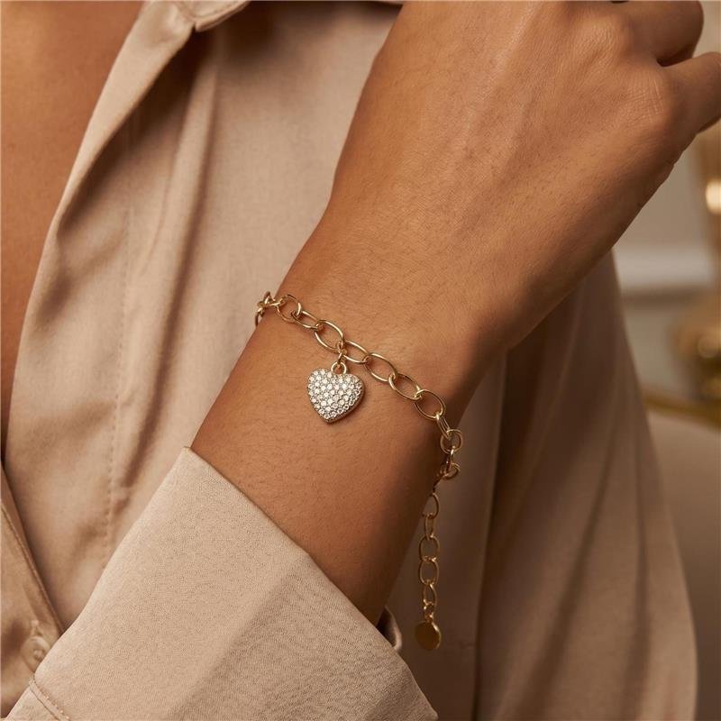 PULSEIRA ELOS CORAÇÃO CRAVEJADO FOLHEADO A OURO 18K 