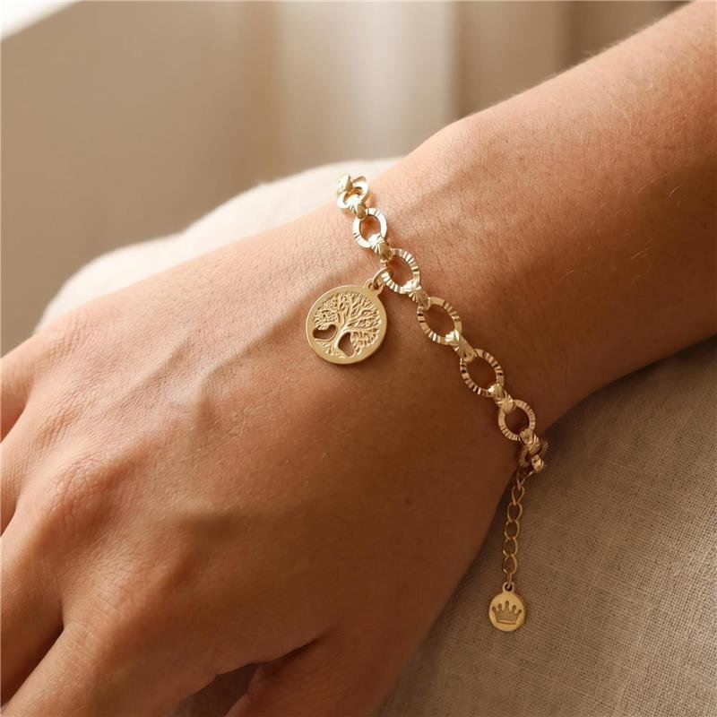 PULSEIRA ELOS ÁRVORE DA VIDA FOLHEADA A OURO 18K 