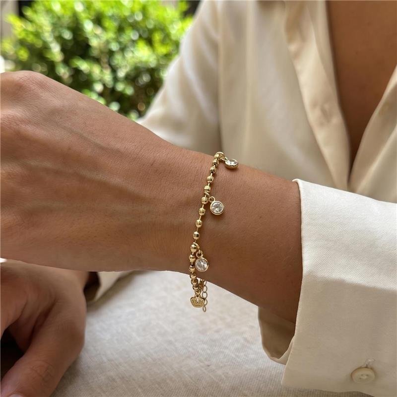 PULSEIRA BOLINHAS PONTOS DE LUZ FOLHEADA A OURO 18K 