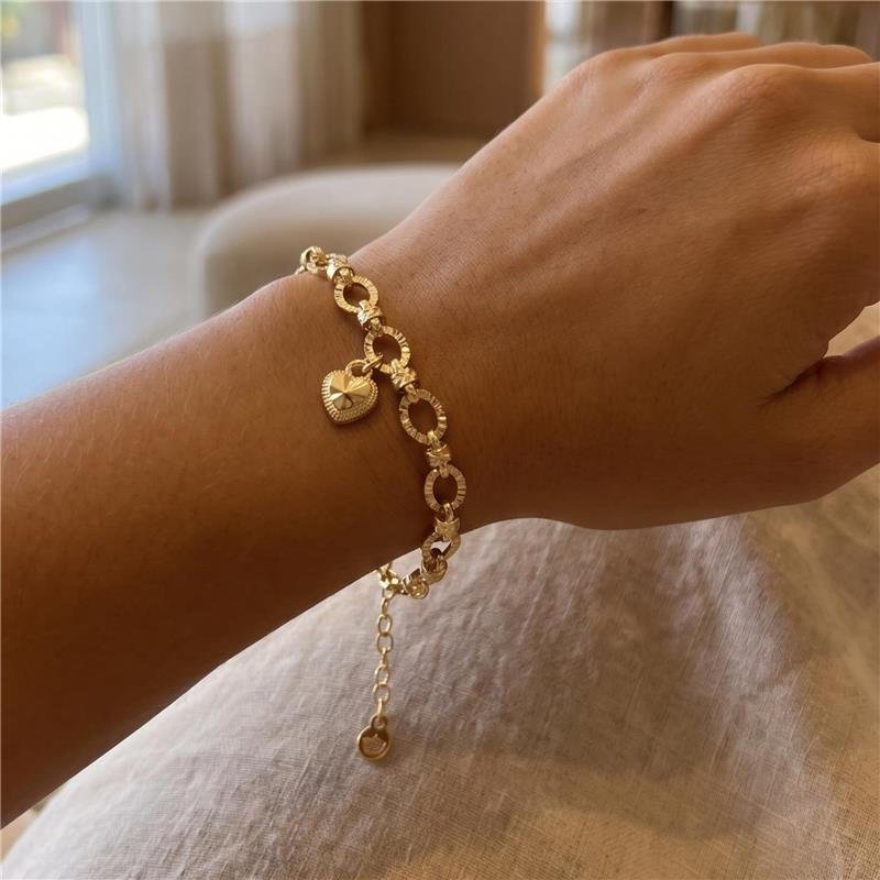 PULSEIRA ELOS DE CORAÇÃO FOLHEADA A OURO 18K 