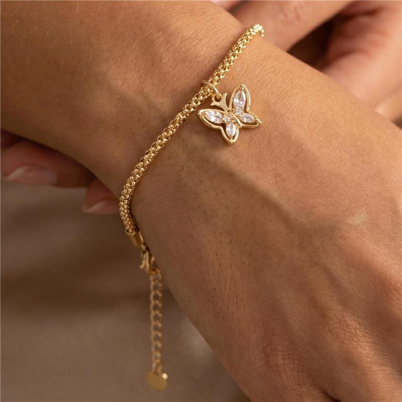 PULSEIRA BORBOLETA FOLHEADA A OURO 18K 