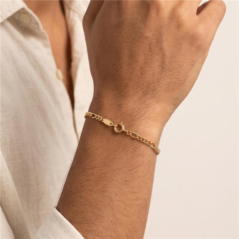 PULSEIRA MASCULINA FIGARO FOLHEADA A OURO 18KPULSEIRA MASCULINA FIGARO FOLHEADA A OURO 18K