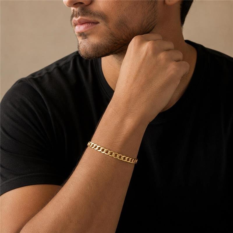 PULSEIRA MASCULINA GROUMET EXTRA LARGA FOLHEADA A OURO 18K