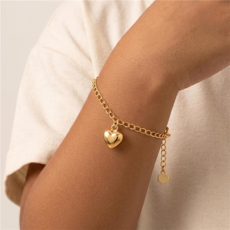 PULSEIRA INFANTIL ELOS COM PINGENTE CORAÇÃO FOLHEADA A OURO 18K