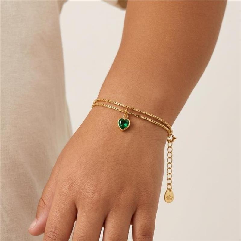 PULSEIRA INFANTIL VENEZIANA COM PINGENTE CORAÇÃO VERDE FOLHEADA A OURO 18K