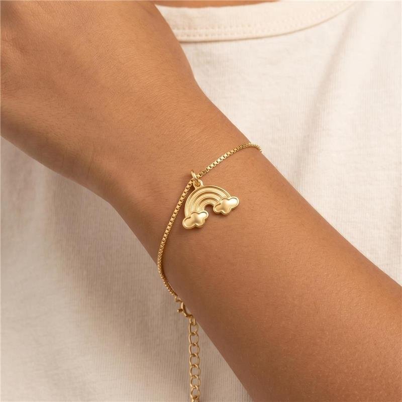 PULSEIRA INFANTIL VENEZIANA COM PINGENTE ARCO-ÍRIS FOLHEADA A OURO 18K