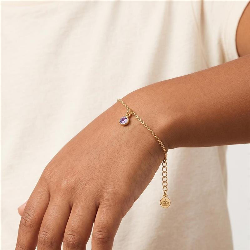 PULSEIRA INFANTIL ELOS COM PINGENTE GOTA ZIRCÔNIA LILÁS FOLHEADA A OURO 18K