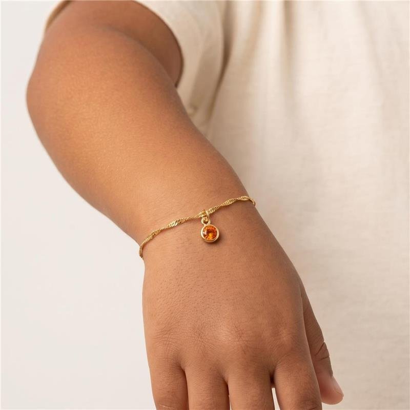 PULSEIRA INFANTIL GROUMET COM PONTO DE LUZ ZIRCÔNIA LARANJA FOLHEADA A OURO 18K