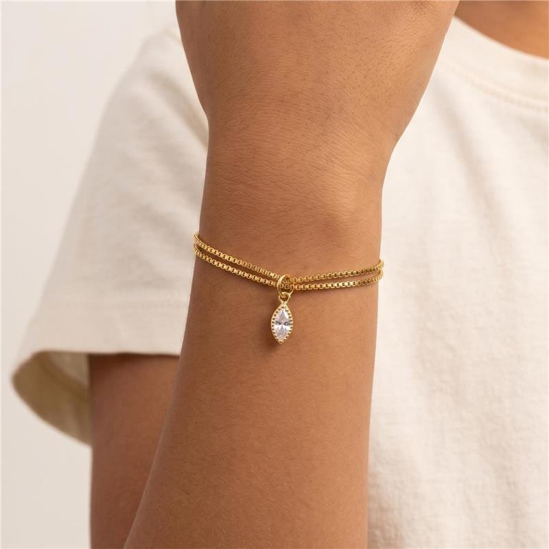 PULSEIRA INFANTIL DUPLA VENEZIANA COM PINGENTE GOTA ZIRCÔNIA CRISTAL FOLHEADA A OURO 18K