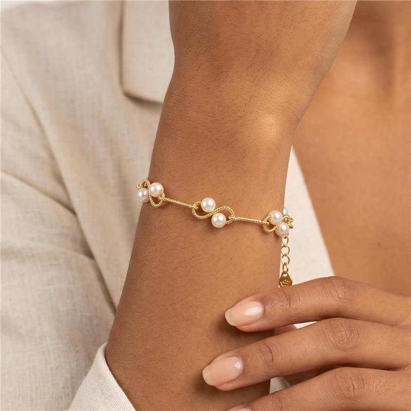 PULSEIRA ELOS COM PÉROLAS FOLHEADA A OURO 18K